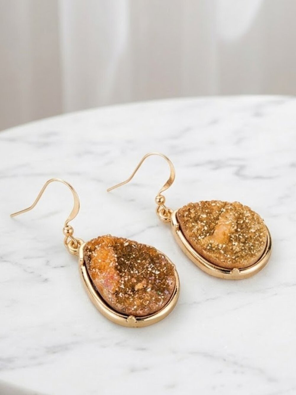  Ladies Glitter Brown Teardrop Earrings